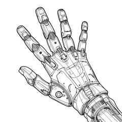 vector sketch of a mechanical arm on a white background .Generative AI