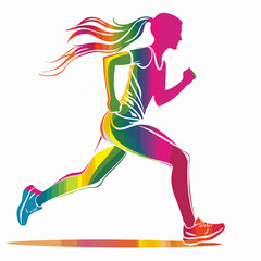 vector running girl silhouette colored on a white background .Generative AI