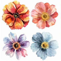 set of watercolor flowers