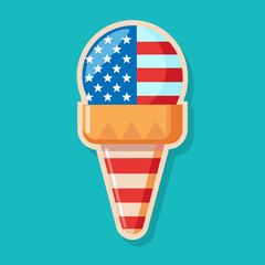 graphics for the 4th of July, big  ice cream in a cone in the colors of the American flag