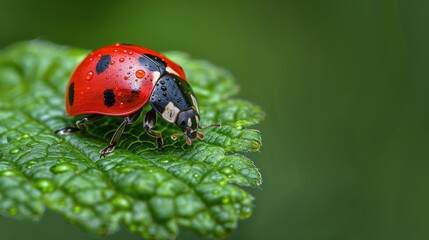 Fototapeta premium Red Ladybug on Green Leaf