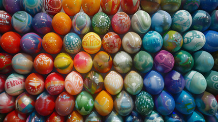 Fototapeta na wymiar A Rainbow of Easter Eggs Full Color and Top View