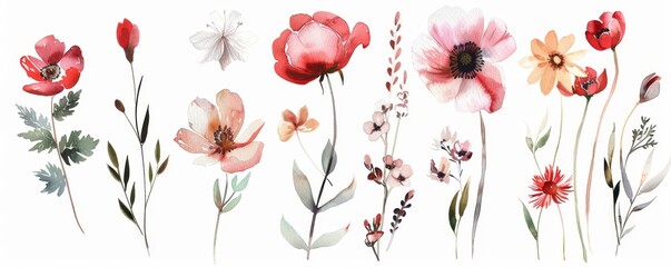 set of watercolor flowers