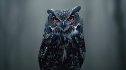 Owl Perched on Branch in Forest