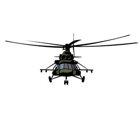 Mi-8 military helicopter is flying. Front view. Isolated image for prints, poster and illustrations.
