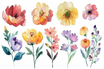 set of watercolor flowers