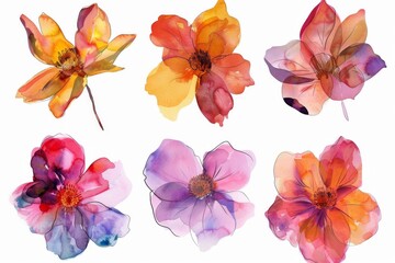 set of watercolor flowers