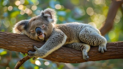 Koala Sleeping on Top of a Tree Branch - obrazy, fototapety, plakaty