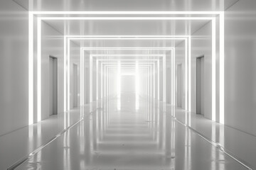 3d render of white sterile hallway, deep perspective, futuristic structure (2)