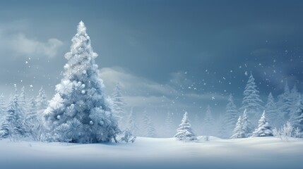 Decorated Christmas tree in a winter white forest.