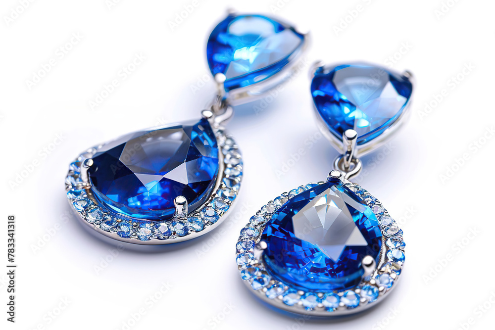 Wall mural pair of blue sapphire earrings isolated on white background