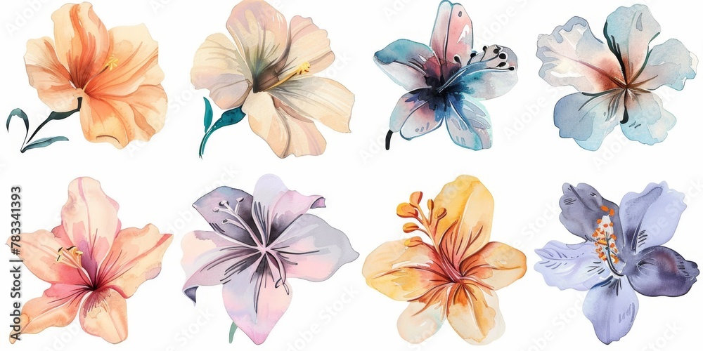 Wall mural set of watercolor flowers