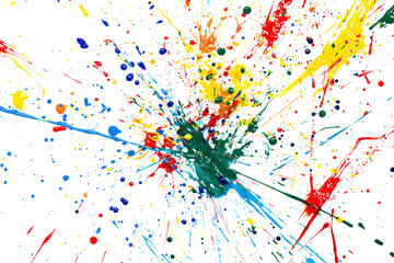 Energetic paint splatters in motion on transparent background.