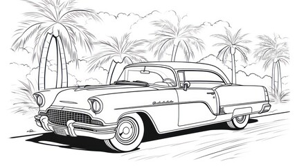 Old-fashioned car drawing for manual coloring - line, fashion, and the artistic appeal of a classic sportscar.