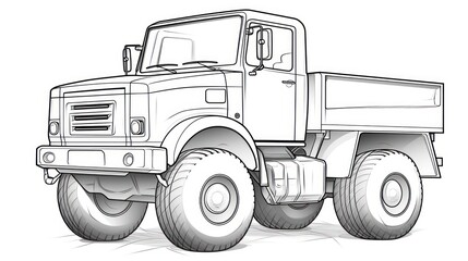 Logistics concept with dump truck - for hand coloring.