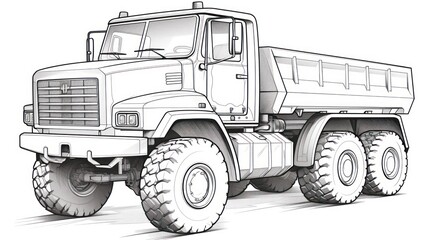Coloring page featuring a heavy-duty dump truck - equipment, business, and the art of logistics.