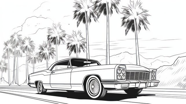 Naklejki Vintage auto drawing for creative coloring - transportation, model, and the art of creative decoration.