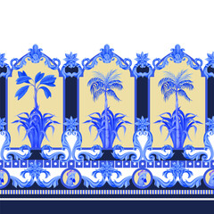 Border with tropical and baroque elements. Vector.