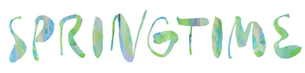 SPRINGTIME - The word SPRINGTIME with a digital Pastel colored painting in the letters SPRINGTIME  - Transparent PNG Text