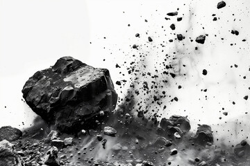 rock debris on white background, stone destruction material (3)