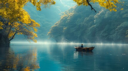 Person Sitting on Boat in Middle of Lake
