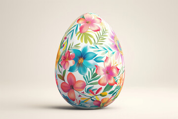 hand drawn watercolor Easter egg with blooming flowers and plants. Spring floral egg coloring in pastel colors on white background