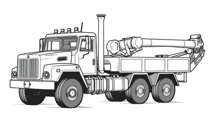 Modern cargo sketch: Hand-drawn depiction of a truck with special equipment for coloring, capturing the contemporary aspects of transportation.