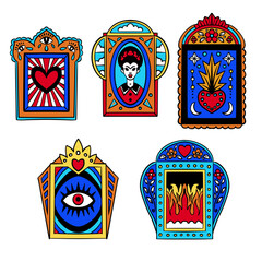 Mexican windows, heart and sugat elements. Vector.