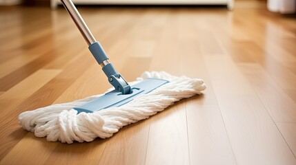 Mop cleaning a shining parquet - Powered by Adobe