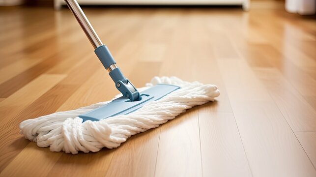 Mop cleaning a shining parquet
