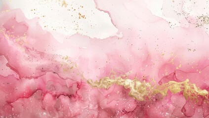 Fototapeta premium Abstract pink watercolor background with golden glitter. Watercolor texture.