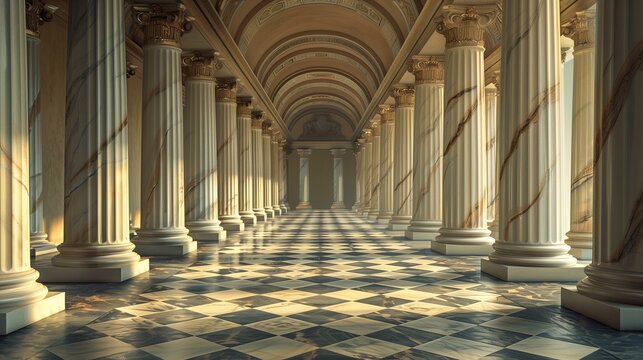 Pillars architectual, hallway with columns, monument vanishing point decoration classical style education