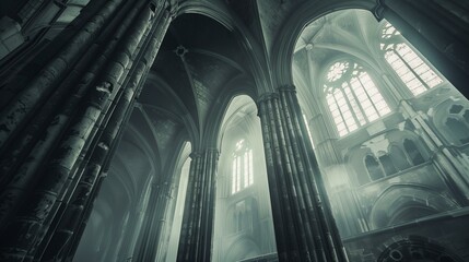 Flying buttress, medieval culture black and white corridor - obrazy, fototapety, plakaty