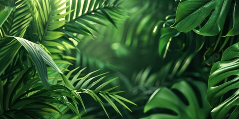 Jungle Banner With Lush Tropical Leaves and Extensive Copy Space for Text