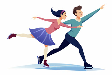 Pair figure skating on white background