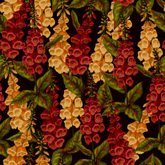 Seamless pattern with foxglove flowers. Vector. - obrazy, fototapety, plakaty