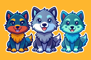 Set of stickers with cute Wolf cubs, funny icons, all Wolfs individually, vector 
