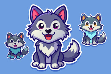 Set of stickers with cute Wolf cubs, funny icons, all Wolfs individually, vector 