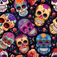 seamless pattern Sugar Skull Calaveras to celebrate Mexican day of the dead