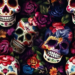 seamless pattern Sugar Skull Calaveras to celebrate Mexican day of the dead