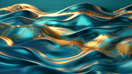 In this artful design, captivating gold and blue waves form an opulent background, providing a perfect canvas for text placement.Generative AI - obrazy, fototapety, plakaty