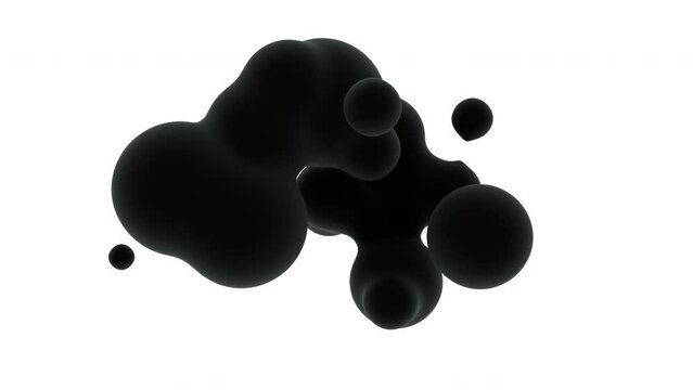 3D animation of abstract volume liquid object. Abstract morph matte black liquid form on white background. 4k seamless loop animated template