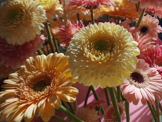 bouquet of yellow and pink Gerbera flowers 