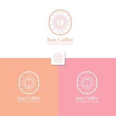 Vintage line art coffee logo template. With aesthetic pastel colors