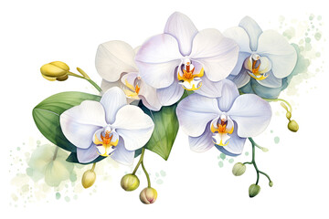 Realistic watercolor of light purple orchids, floral background. Nature Background. Spring