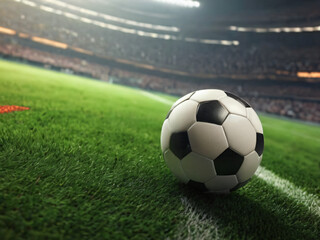 Fototapeta na wymiar soccer ball on a football field, Generative Ai
