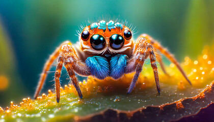 Close-up macro photo of a small cute colorful spider. - Powered by Adobe