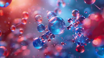 molecular structures. The blue and red spheres represent atoms, connected by lines symbolizing chemical bonds.