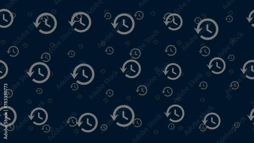 Poster time back symbols float horizontally from left to right. parallax fly effect. floating symbols are l