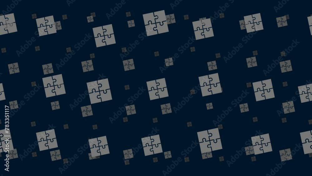 Poster puzzle symbols float horizontally from left to right. parallax fly effect. floating symbols are loca